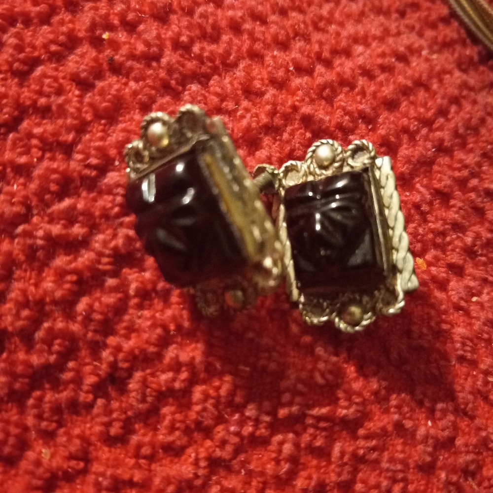 Vintage Nomad tribal style bracelet black Onyx  square Aztec Earrings.